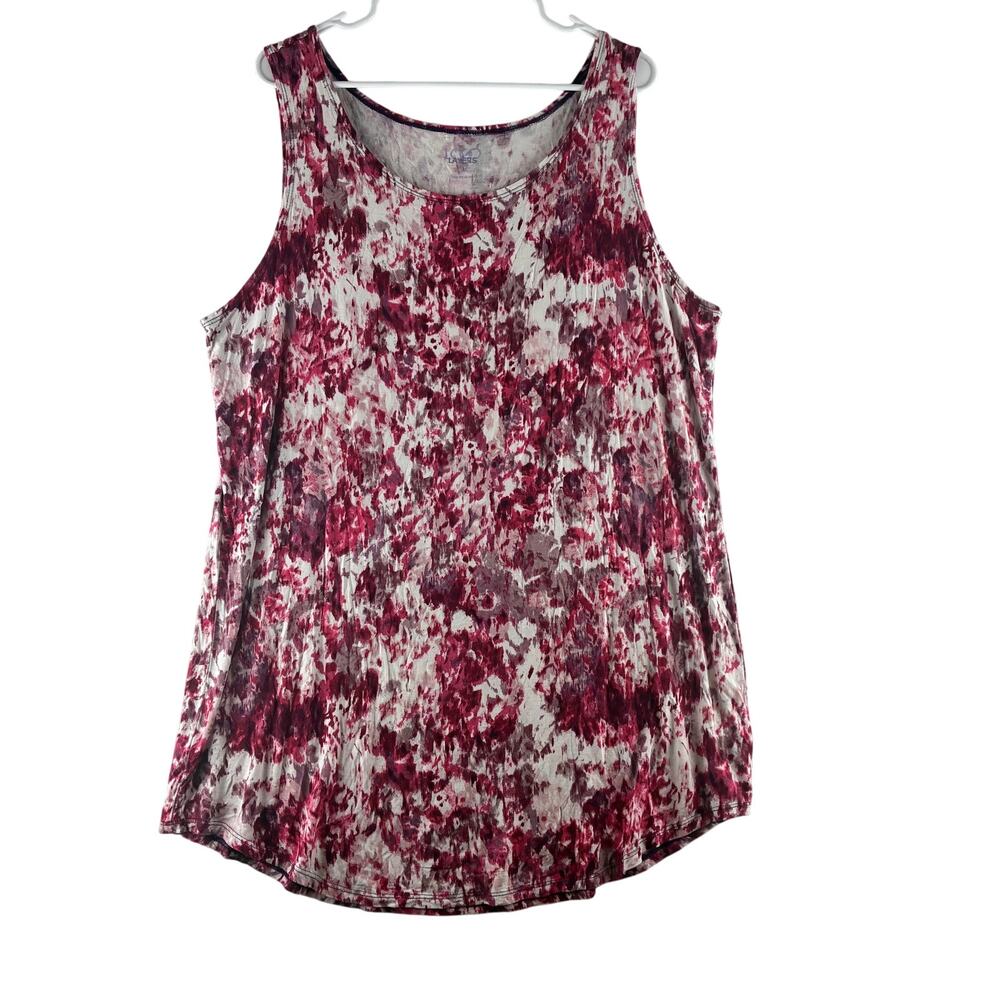 Logo Layers Tank Blouse Abstract Pink Purple White Mature Scoop 2X Soft Rayon